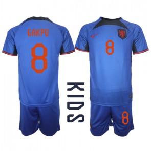 Holandia Cody Gakpo #8 Koszulka Wyjazdowych Dziecięca MŚ 2022 Krótki Rękaw (+ Krótkie spodenki)